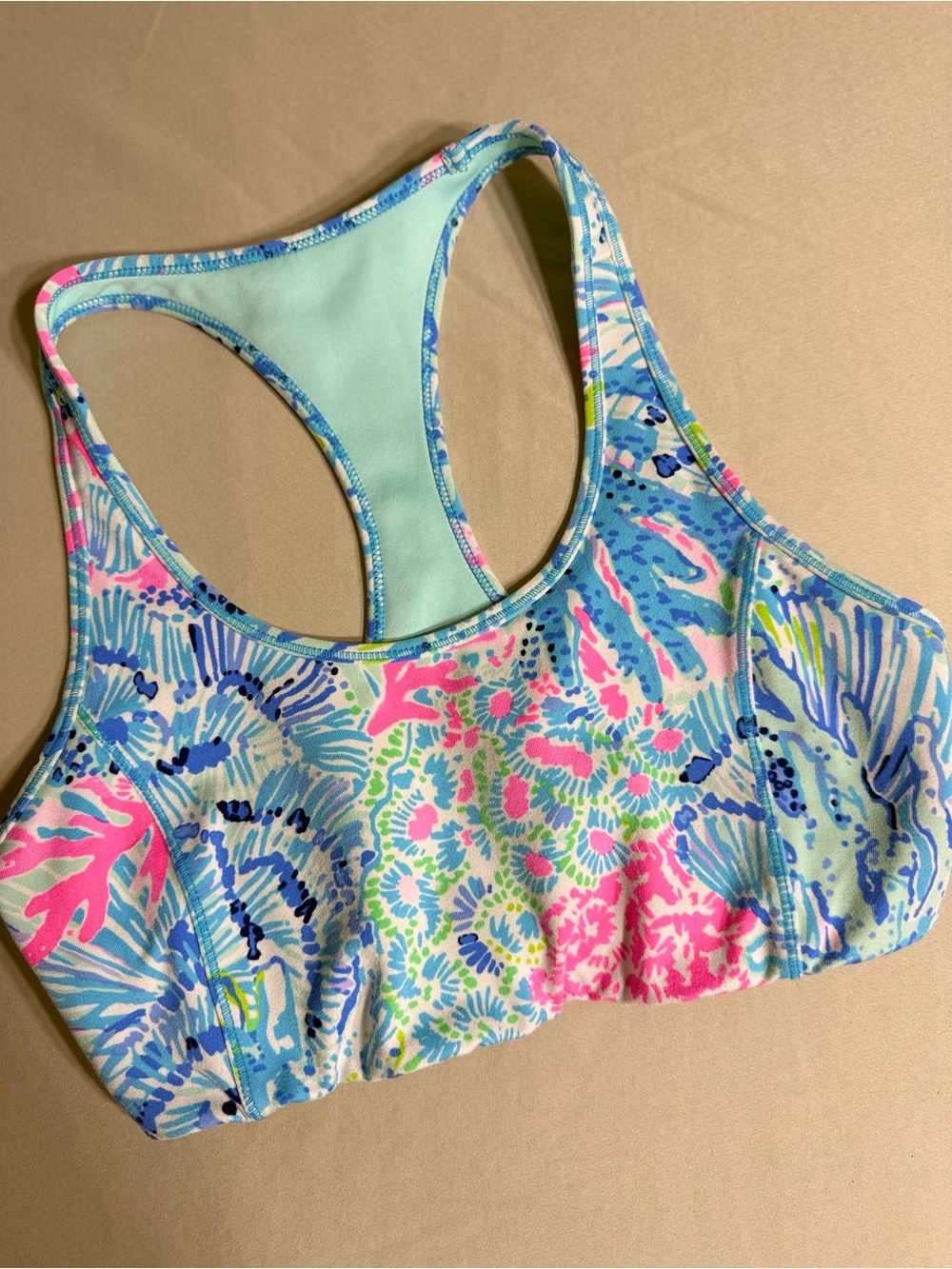 Lilly Pulitzer Luxletic Sports Bra Small Blue Pink Floral Racerback Activewear